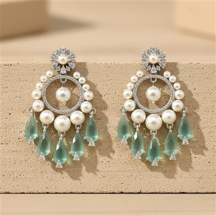 Cz Moti Earring With Rhodium Plating