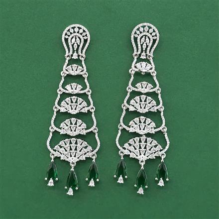 Cz Long Earring With Rhodium Plating
