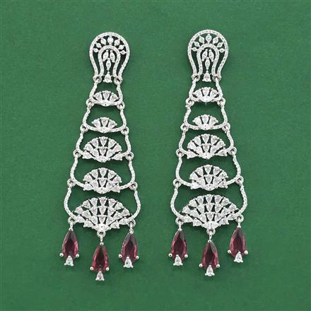 Cz Long Earring With Rhodium Plating