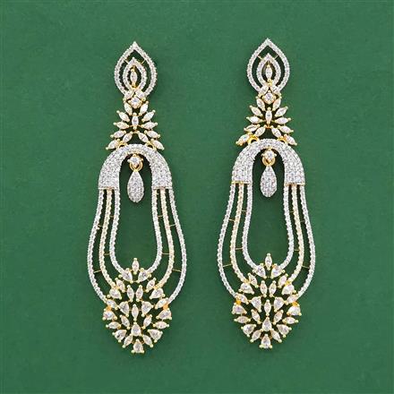 Cz Long Earring With Mehndi 2 Tone Rhodium Plating