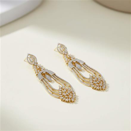 Cz Long Earring With Mehndi 2 Tone Rhodium Plating