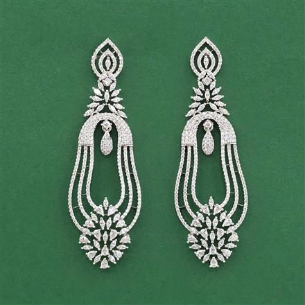 Cz Long Earring With Mehndi 2 Tone Rhodium Plating