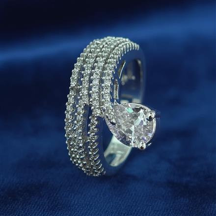 Cubic Zirconia Adjustable Ring With Rhodium Plating