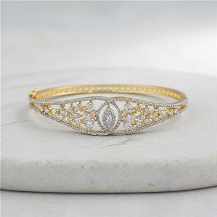 Cubic Zirconia Delicate Kada With Mehndi 2 Tone Rhodium Plating