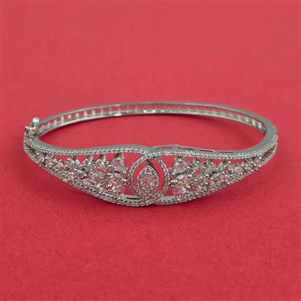 Cubic Zirconia Delicate Kada With Mehndi 2 Tone Rhodium Plating