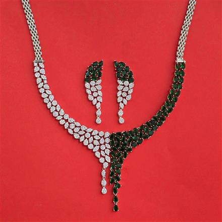 Cubic Zirconia Classic Necklace Set With Rhodium Plating