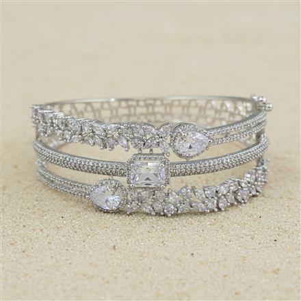 Cubic Zirconia Openable Kada With Rhodium Plating