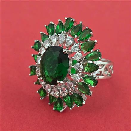 Cubic Zirconia Adjustable Ring With Rhodium Plating