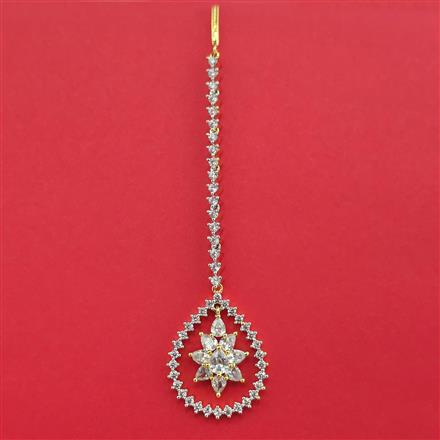 Cubic Zirconia Delicate Tikka With Mehndi 2 Tone Rhodium Plating
