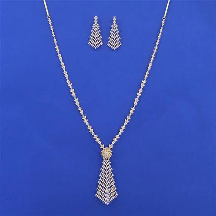 Cubic Zirconia Long Necklace Set With 2 Tone Rhodium Plating