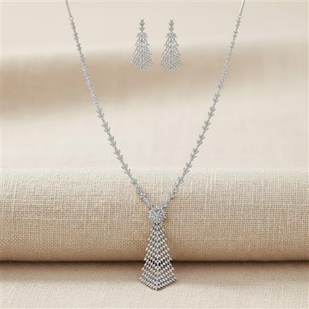 Cubic Zirconia Long Necklace Set With 2 Tone Rhodium Plating