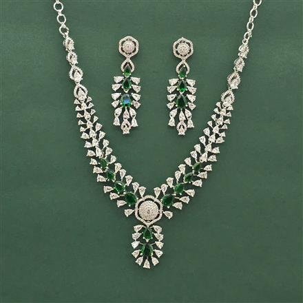 Cz Classic Necklace Set With Rhodium Plating