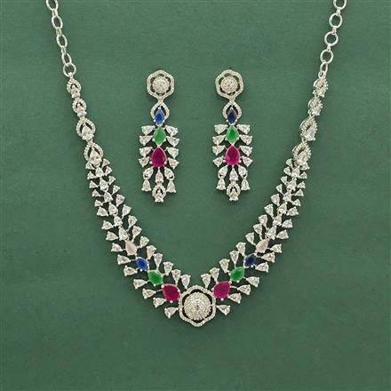Cz Classic Necklace Set With Rhodium Plating