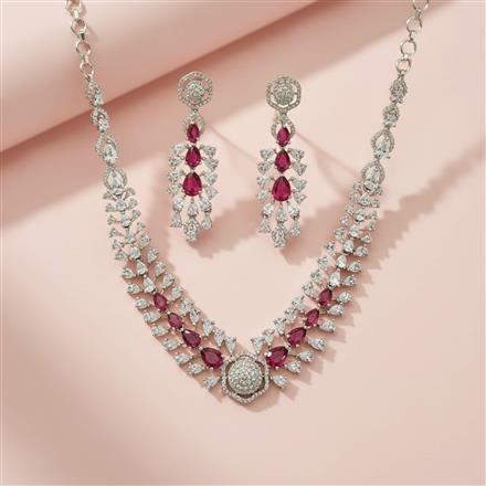 Cz Classic Necklace Set With Rhodium Plating