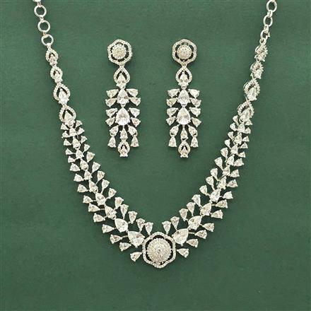 Cz Classic Necklace Set With Rhodium Plating