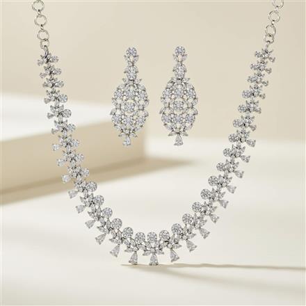 Cz Classic Necklace Set With Rhodium Plating