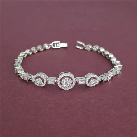 Cz Classic Bracelet With Mehndi 2 Tone Rhodium Plating