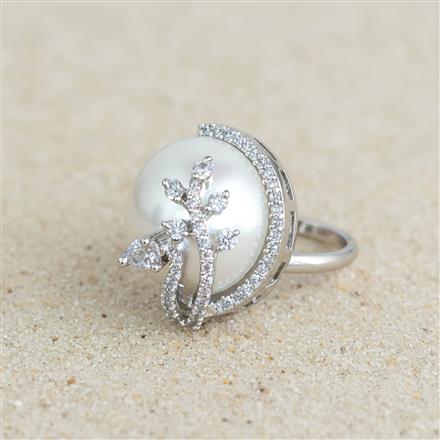 Cz Adjustable Ring With Rhodium 2 Tone Plating