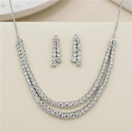 Cz Solitaire Necklace Set With 2 Tone Rhodium Plating