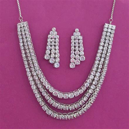 American Diamond Layered Necklace With 2 Tone Plating Rhodium Plating