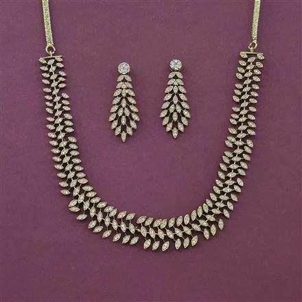 Cz Classic Necklace Set With Mehndi 2 Tone Rhodium Plating