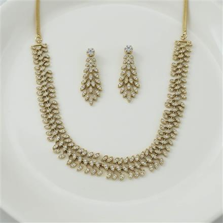 Cz Classic Necklace Set With Mehndi 2 Tone Rhodium Plating
