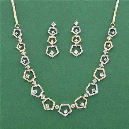 Cz Delicate Necklace Set With Mehndi 2 Tone Rhodium Plating