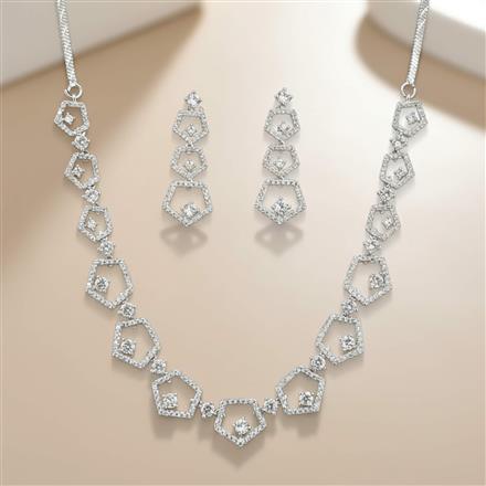 Cz Delicate Necklace Set With Mehndi 2 Tone Rhodium Plating