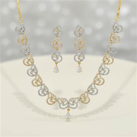 Cz Classic Necklace Set With Mehndi 2 Tone Rhodium Plating