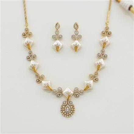 Cz Classic Necklace Set With Rhodium 2 Tone Plating