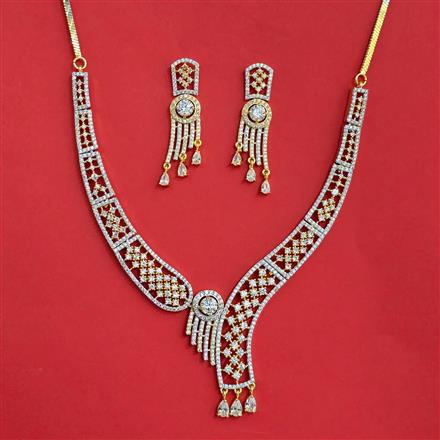 Cubic Zirconia Classic Necklace Set With Mehndi 2 Tone Rhodium Plating