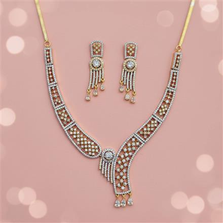 Cubic Zirconia Classic Necklace Set With Mehndi 2 Tone Rhodium Plating