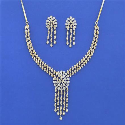 Cz Classic Necklace Set With 2 Tone Rhodium Plating