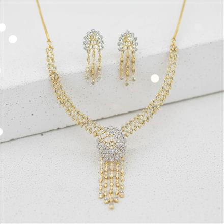 Cz Classic Necklace Set With 2 Tone Rhodium Plating