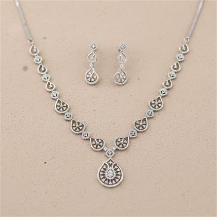 Cubic Zirconia Classic Necklace Set With 2 Tone Rhodium Plating