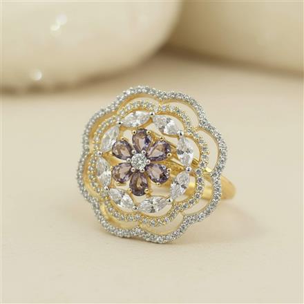 Cz Adjustable Ring With 2 Tone Plating