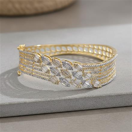 Cz Openable Kada With Rhodium 2 Tone Plating