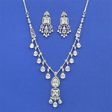 Cz Classic Necklace Set With Rhodium Plating