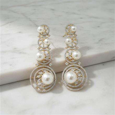Cz Classic Earring With 2 Tone Rhodium Plating