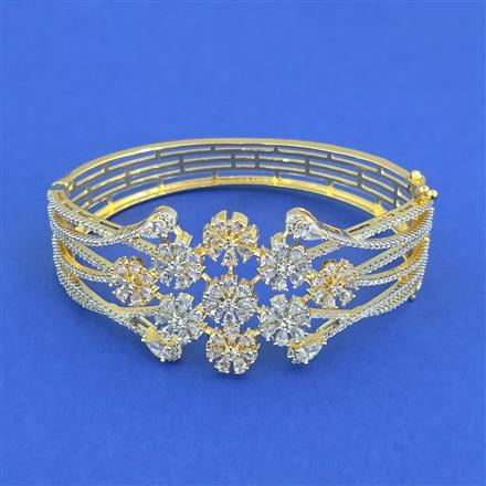 Cz Openable Kada With Mehndi 2 Tone Rhodium Plating