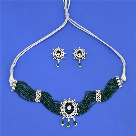 Cz Mala Necklace Set With Rhodium Plating