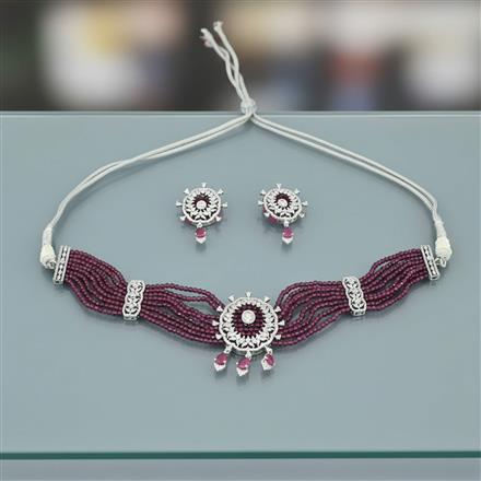 Cz Mala Necklace Set With Rhodium Plating