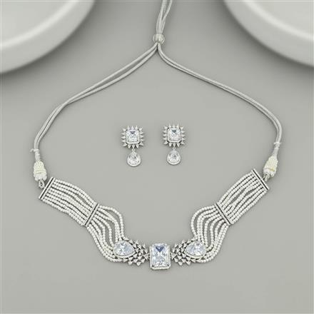 Cz Mala Necklace Set With Rhodium Plating