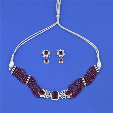 Cz Mala Necklace Set With Rhodium Plating