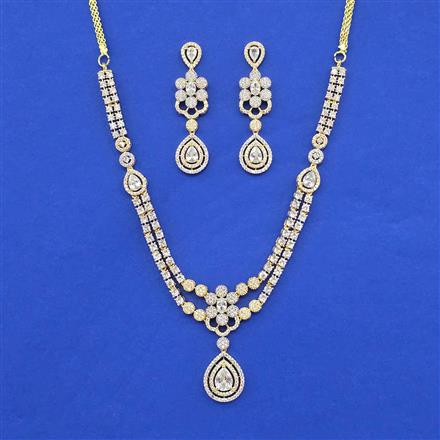 Cz Classic Necklace Set With Mehndi 2 Tone Rhodium Plating