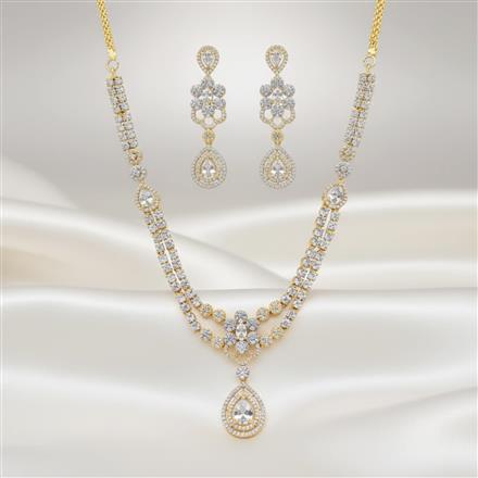 Cz Classic Necklace Set With Mehndi 2 Tone Rhodium Plating