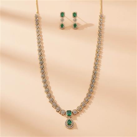 Cz Long Necklace Set With Gold Plating