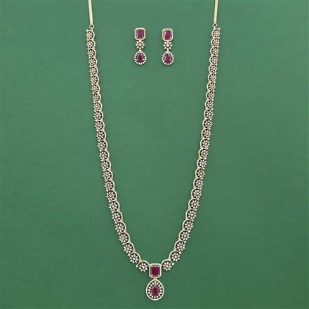 Cz Long Necklace Set With Gold Plating