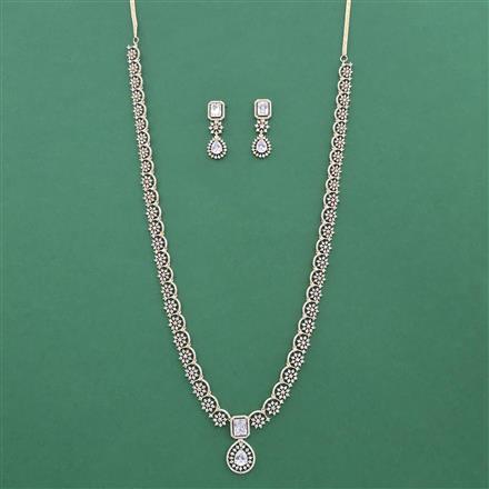 Cz Long Necklace Set With Gold Plating