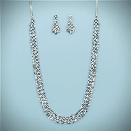 Cz Long Necklace Set With 2 Tone Rhodium Plating